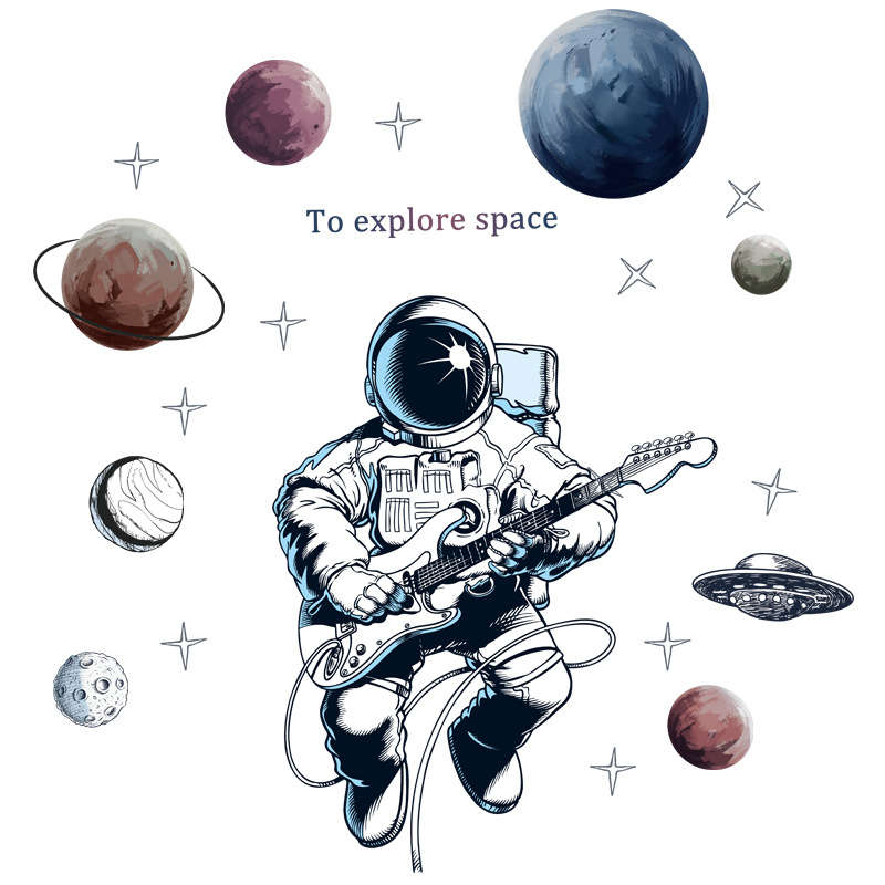Space Theme Astronaut Wall Sticker Dormitory Living Room Wall Decor Self-Adhesive Bedroom 3d Kids Ro