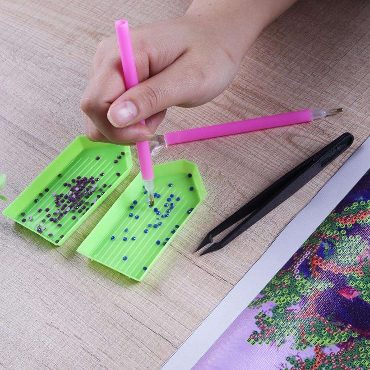60 Pcs 5D LED Diamond Painting Sets Pen Cross Stitch Tools Kit + Glue + Stickers DIY Tools