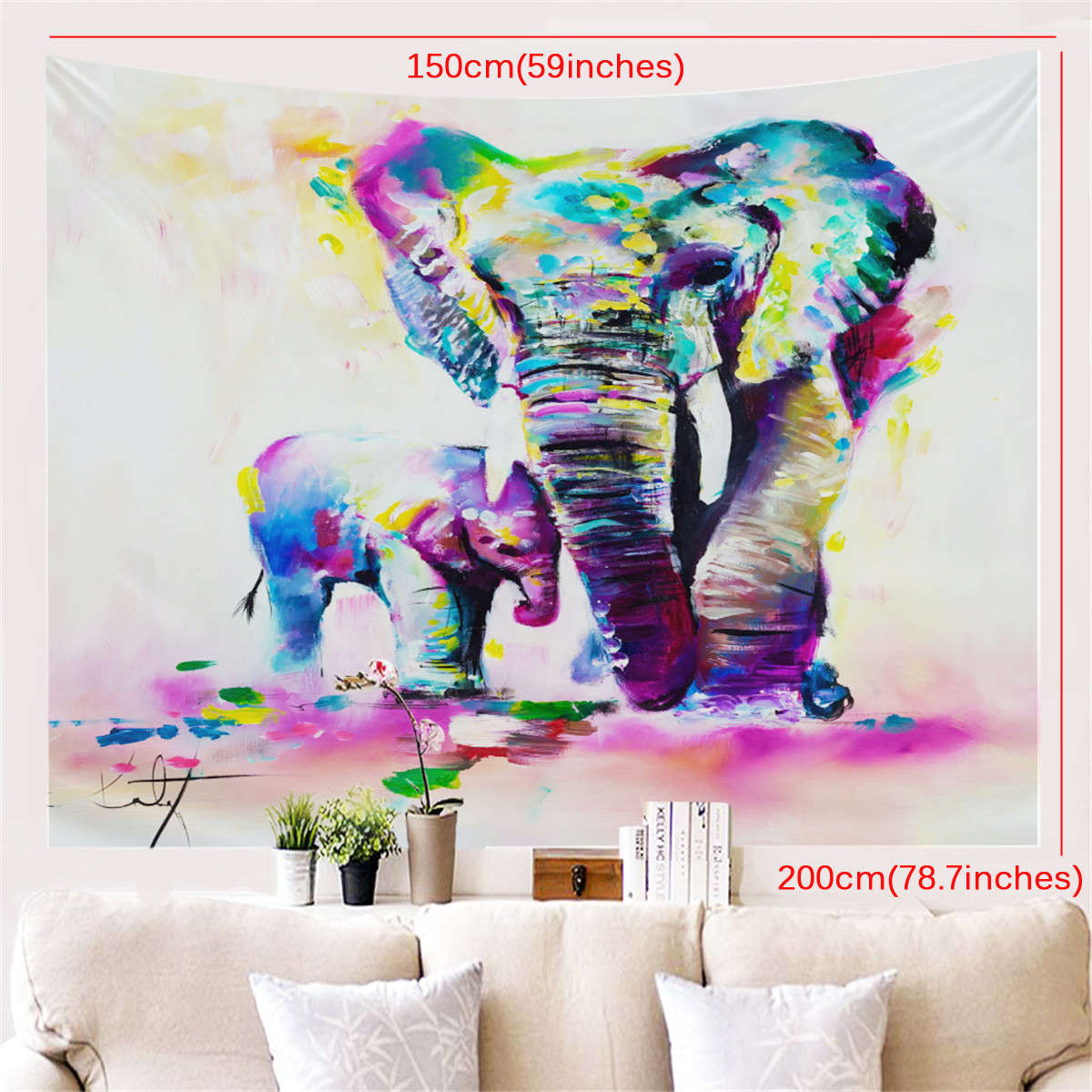 Colorful Dye Elephant Tapestry Wall Hanging Hippie Tapestry Colored Pr