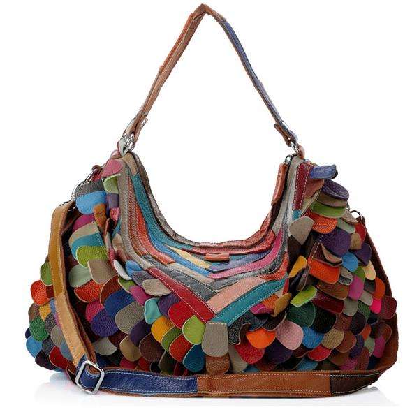 New Women Patchwork Genuine Leather Cowhide Handbag