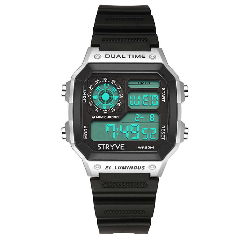 STRYVE S8013 Black Strap Luminous Display Alarm Clock Countdown Date Wekk Men Digital Watch