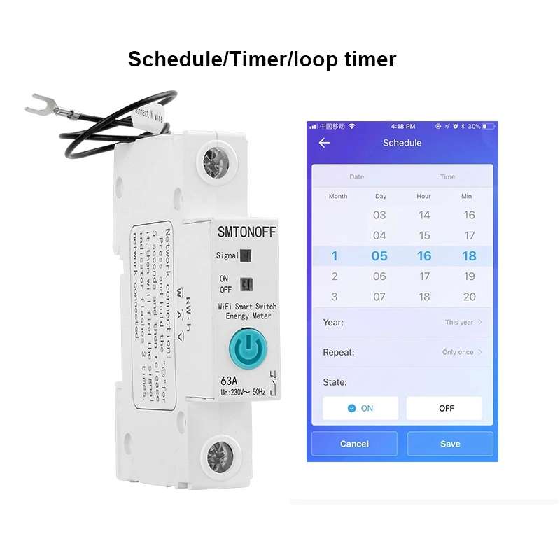 1P 63A eWelink Single Phase Din Rail WIFI Smart Switch Energy Meter Leakage Protection Remote Read K