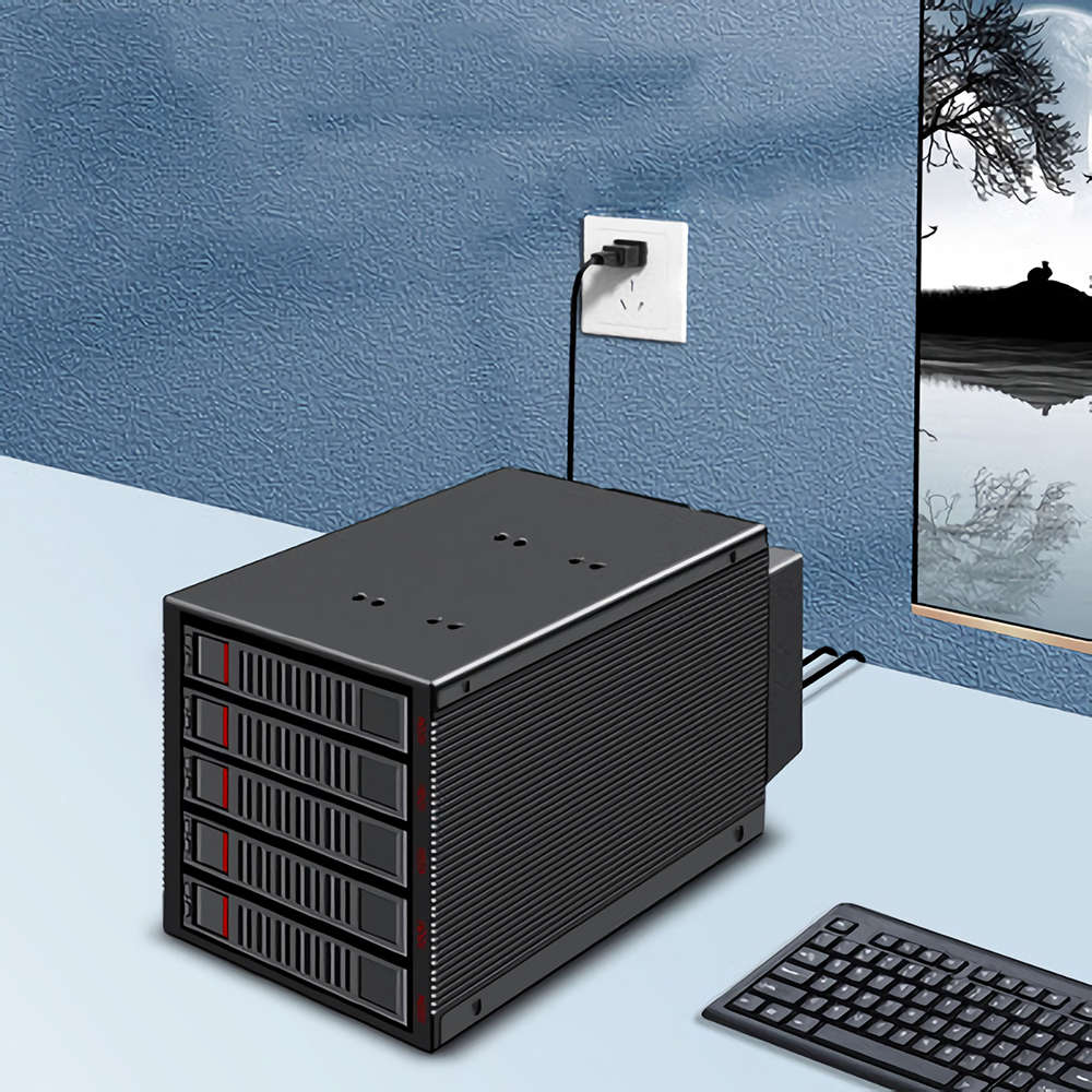 JEYI 5 Bays USB3.0 to SATA External Hard Drive Docking Station RAID Array Cabinet Hard Drive Enclosu