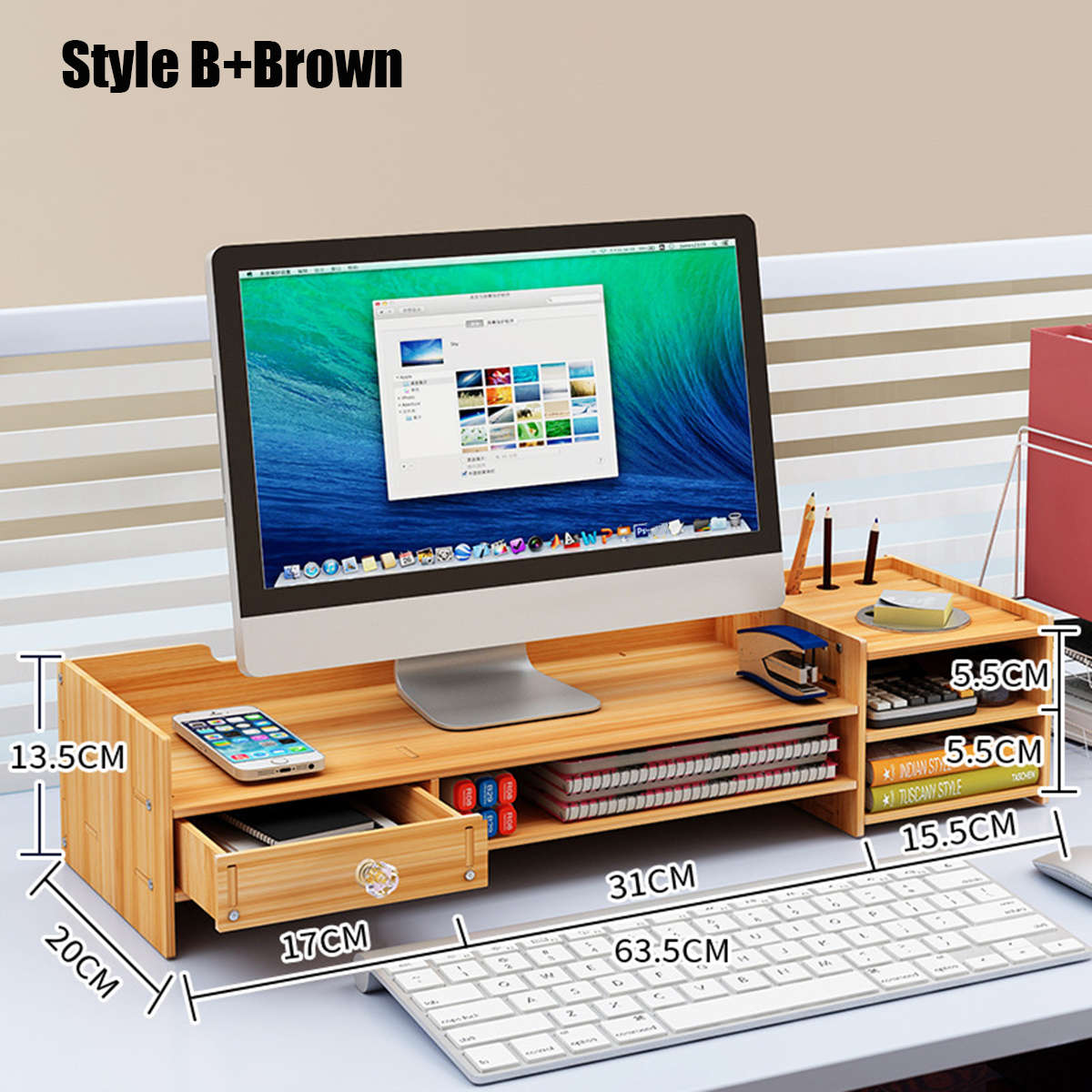 Wood Computer Monitor Stand Riser Desktop LED LCD Monitor Support Holder File Storage Drawer
