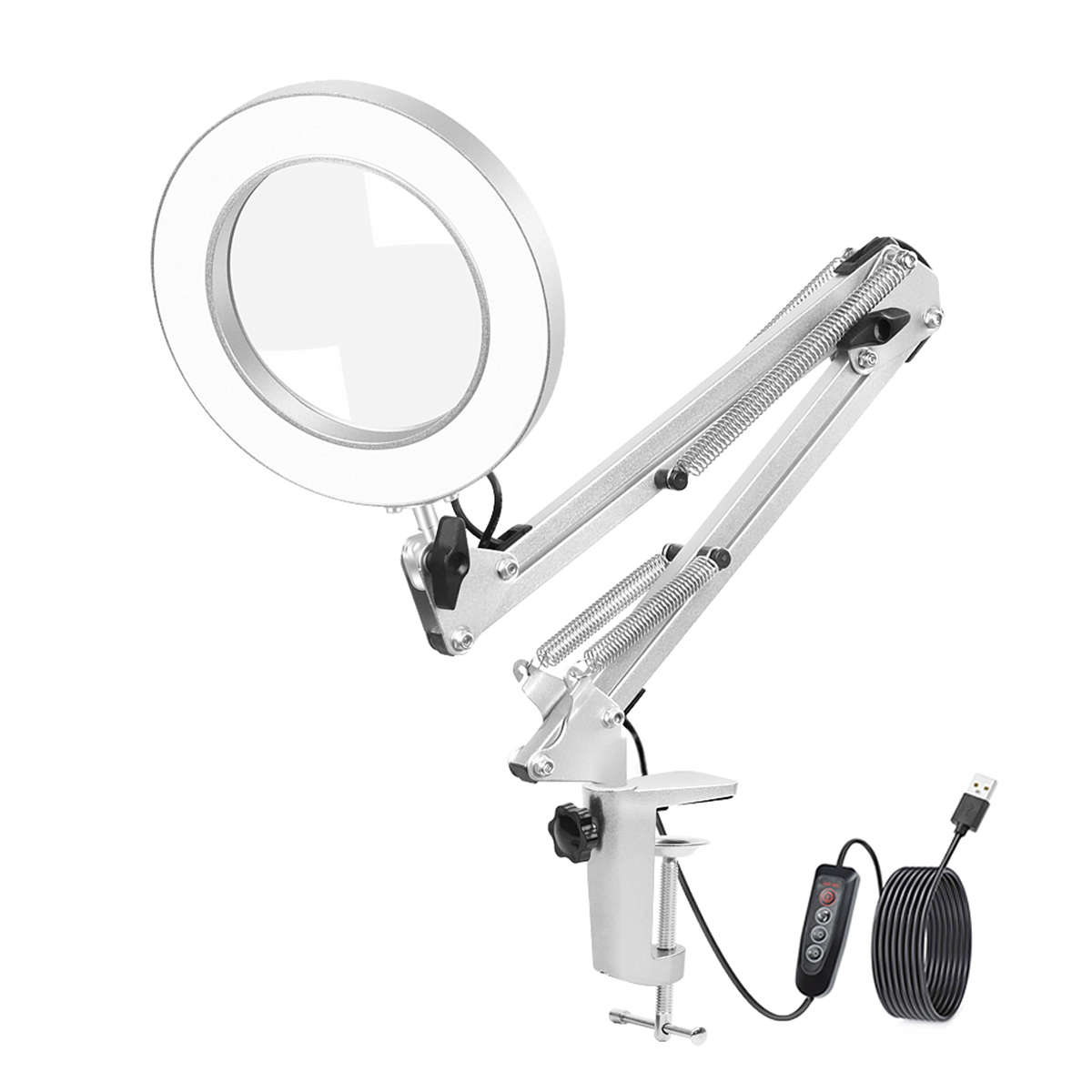 5X Swing Arm Mount Folding Magnifier Desk Table Clamp Lamp Magnifying Glass Len