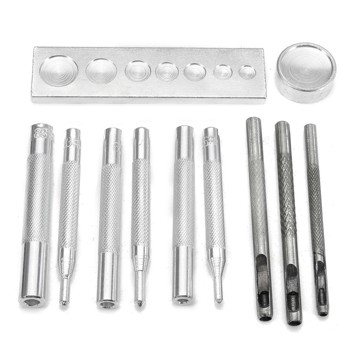 12Pcs Metal Hole Punches Snap Rivet Fasteners Tool Setter Base Set for DIY Leathercraft...