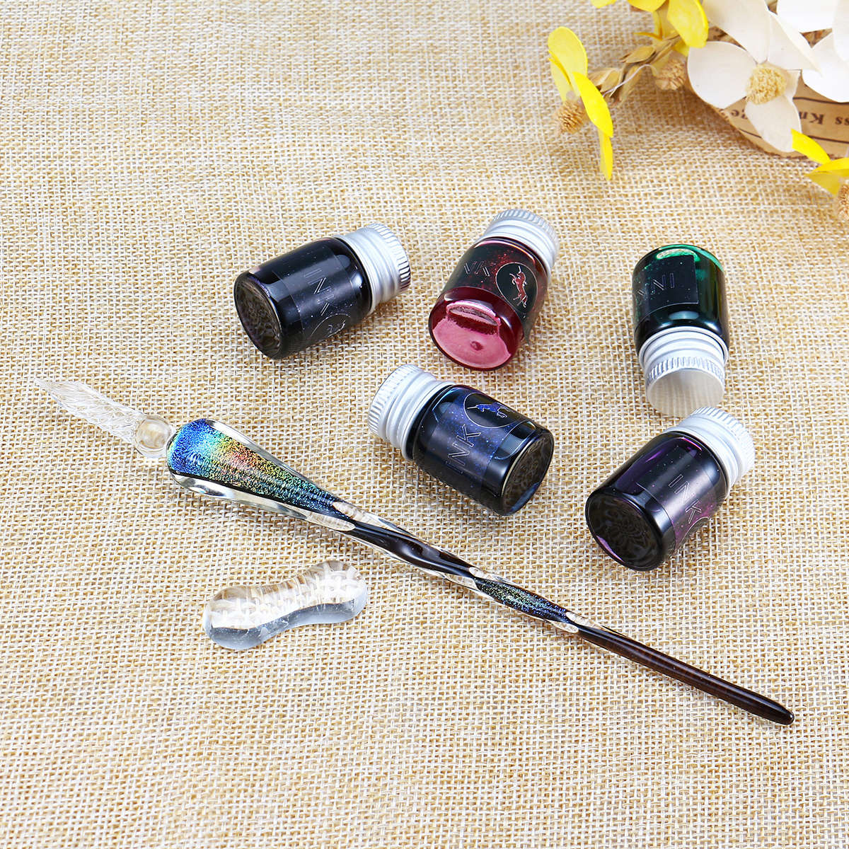 Crystal Glass Dip Pen Ink Set Signature Pen Vintage Handmade Glass Sign Pen Writing Tools