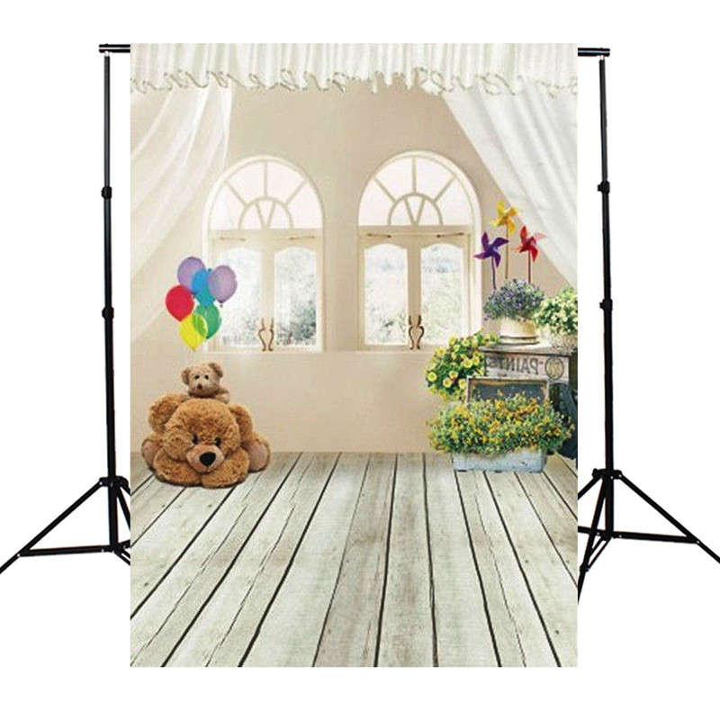 3x5ft Bear Indoor Wood Floor Kid Studio Photography Background Cloth Backdrop...