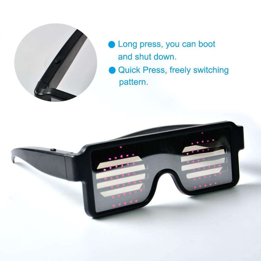 LUSTREON USB Chargeable LED Party Light Up Glasses with 8 Patterns for Nightclub Christmas Wearing
