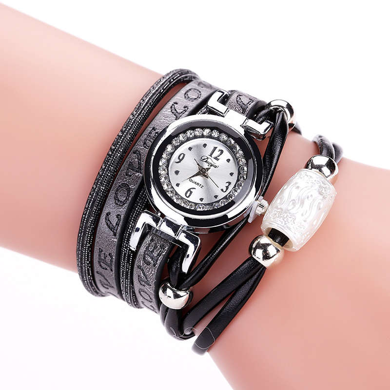 Fashion Luxury Rhinestone PU Leather Women Quartz Watch Bracelet Watch