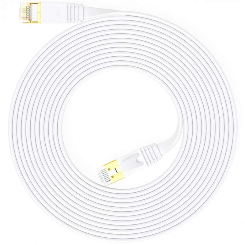 SAMZHE 1~10M CAT7 STP 10Gbps White Flat RJ45 Ethernet Patch Cable Networking LAN Cable