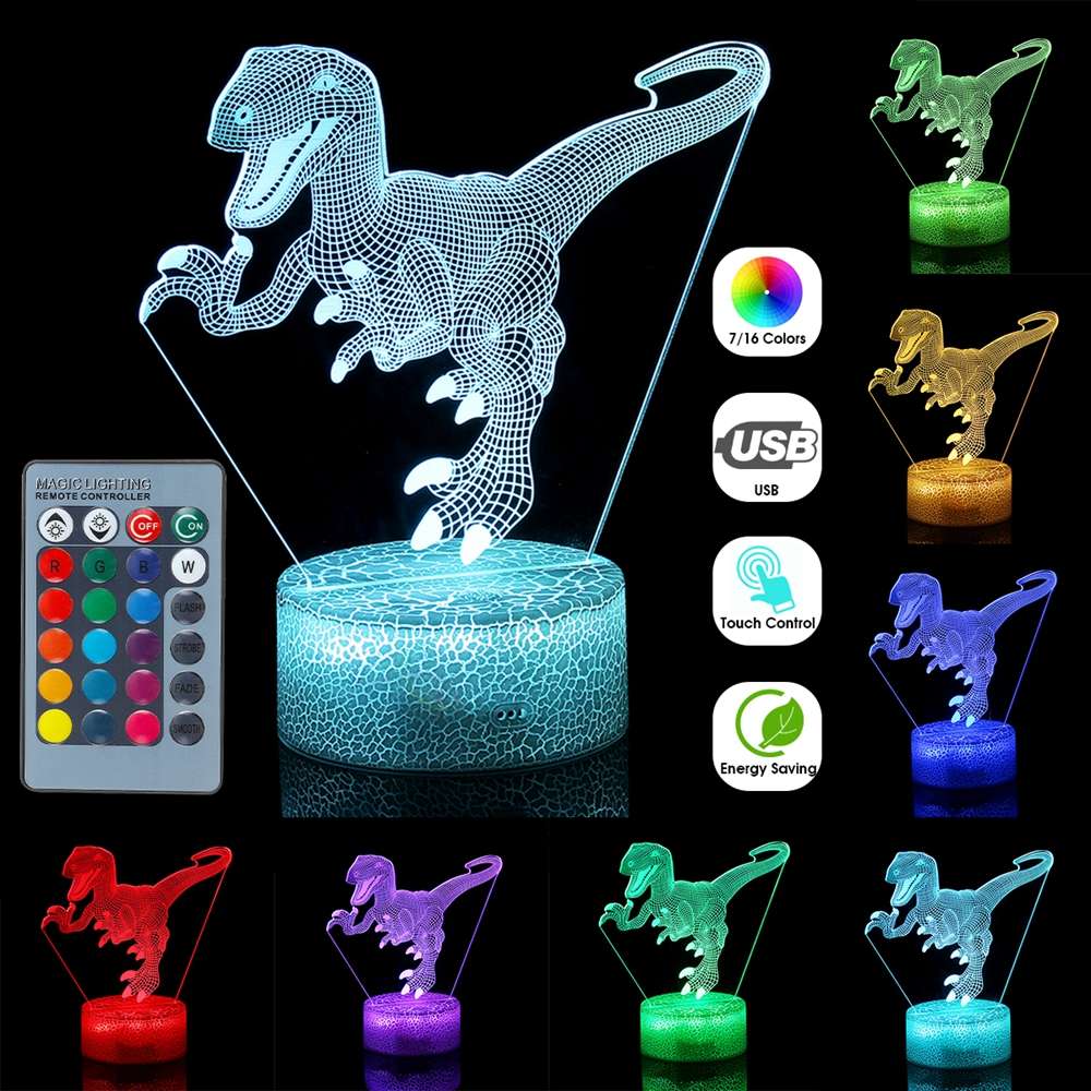 3D Dinosaur Night Light Touch Remote Control Gift Home Decor Sleeping