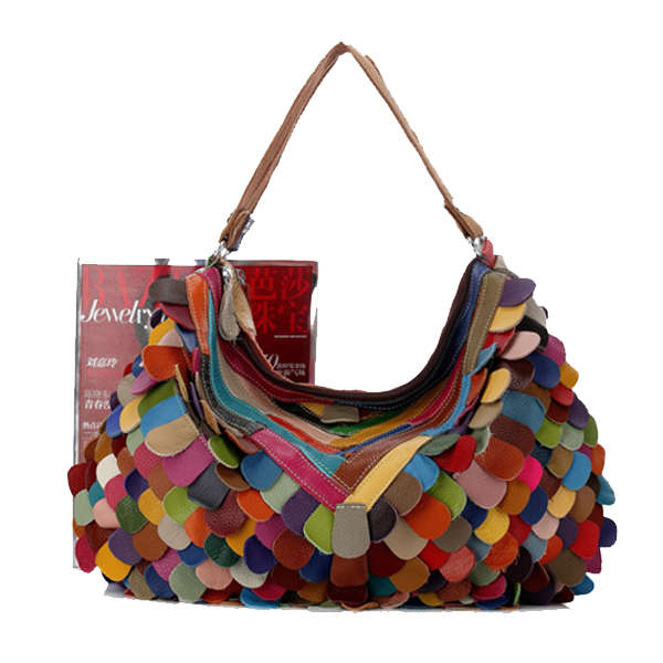 New Women Patchwork Genuine Leather Cowhide Handbag