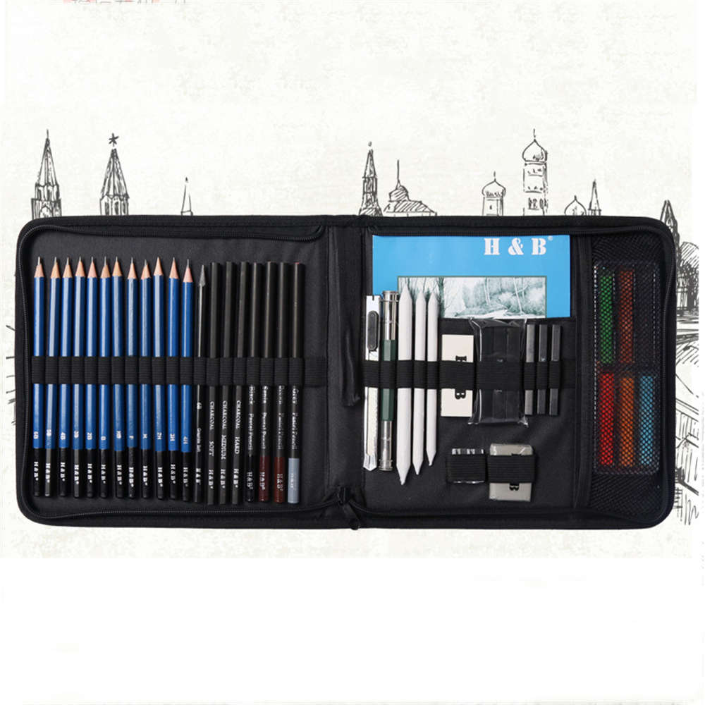 H&B 42pcs Sketching Pencil Set Professional Graphite Charcoal Drawing Pencil Ki