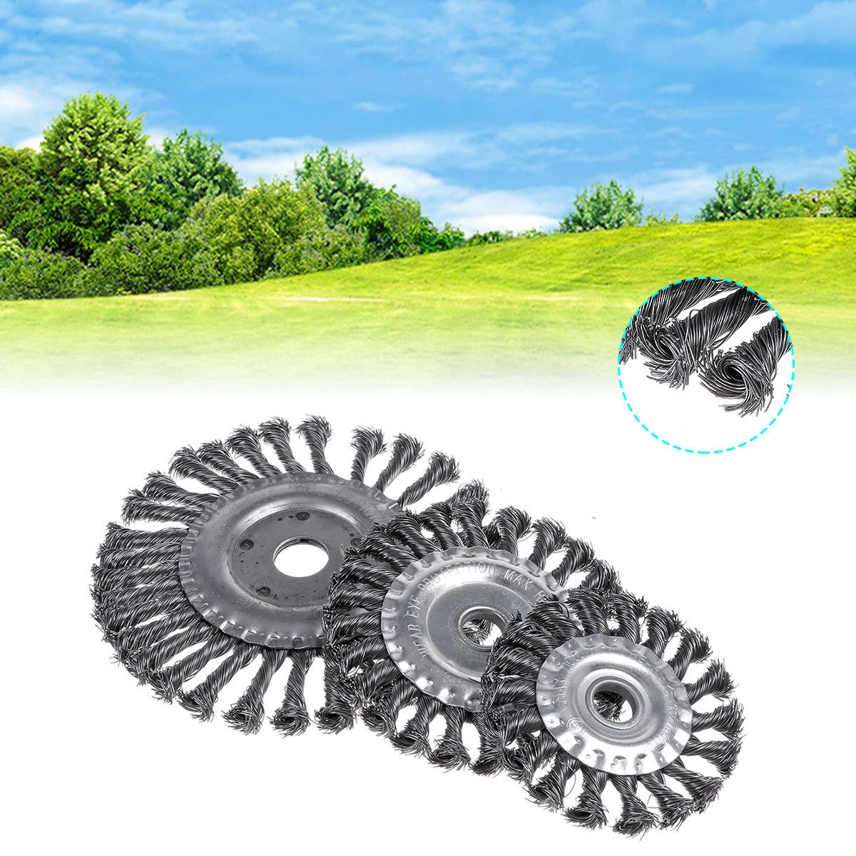 100-200mm Silver Steel Wire Wheel Garden Weed Brush Lawn Mower Head Trimmer Accessories