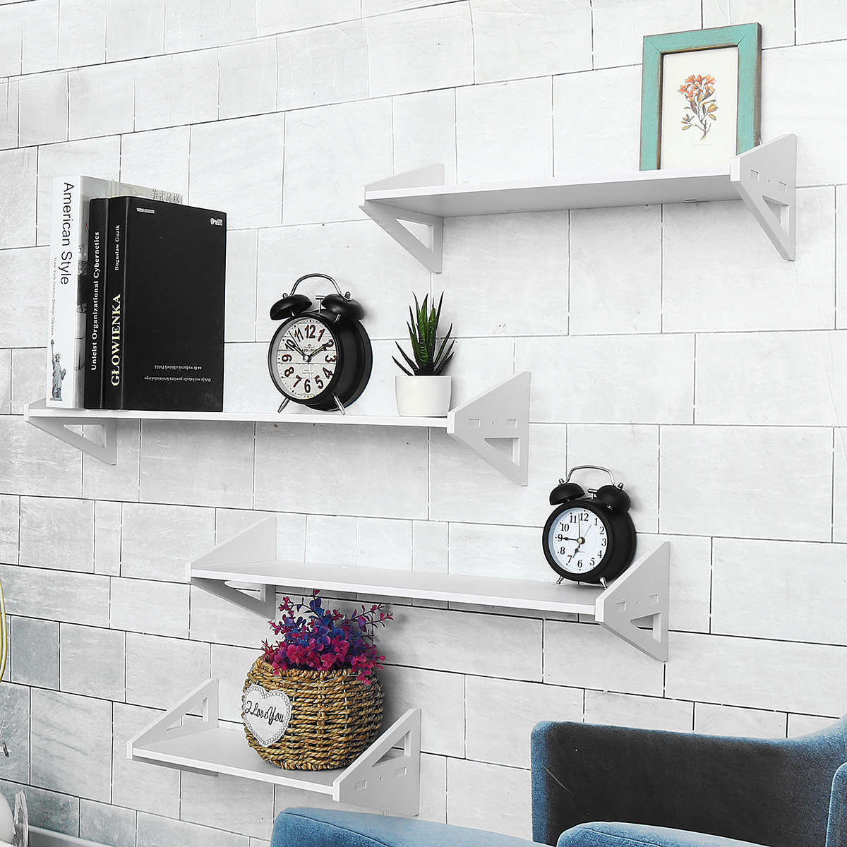 1 Piece Wall-mounted Storage Shelf Rack Punch Free Wall Hanging Bookshelf Home Decoratio...-(Size S)