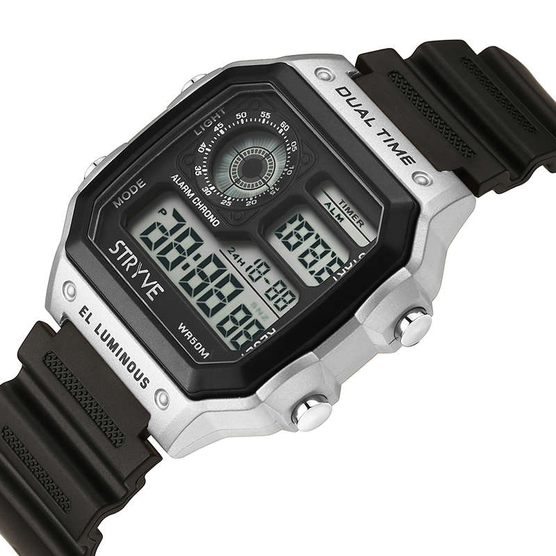 STRYVE S8013 Black Strap Luminous Display Alarm Clock Countdown Date Wekk Men Digital Watch