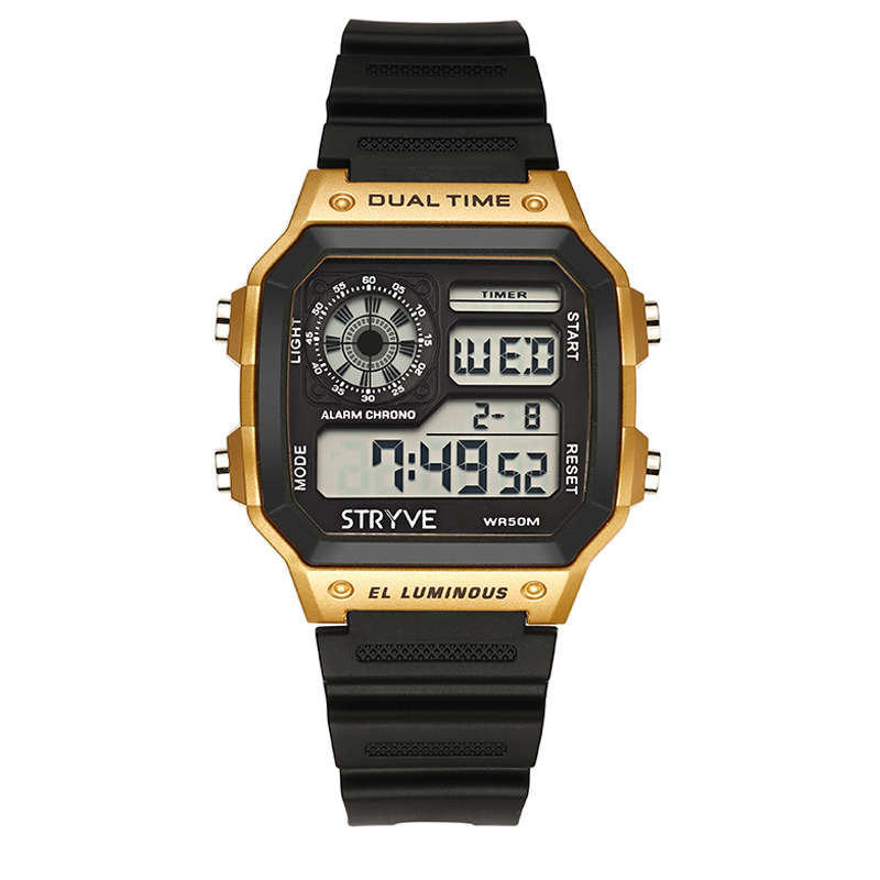 STRYVE S8013 Black Strap Luminous Display Alarm Clock Countdown Date Wekk Men Digital Watch