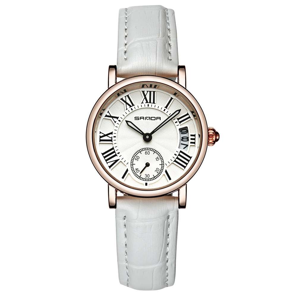 SANDA P206 Leather Women Fashion Style Lady Dress Quartz Watch (Color Pink)