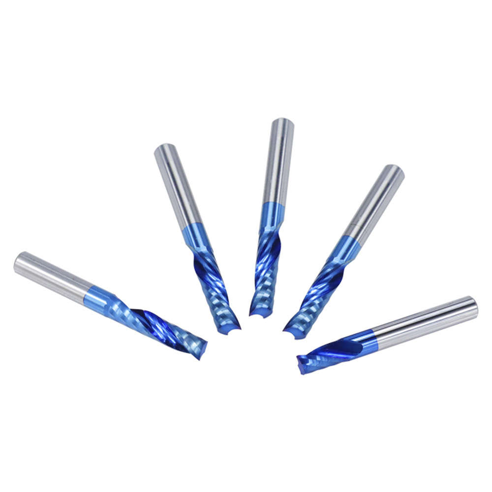 Drillpro 4mm Shank 1 Flute Spiral End Mill Carbide End Mill Blue Nano Coating CNC Router Bit Single