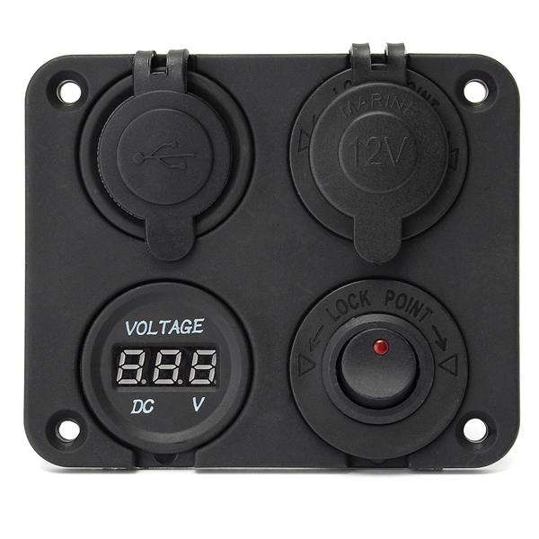 Dual Usb Adapter Charger Sockets & Digital Volt Meterr & Switch Panel