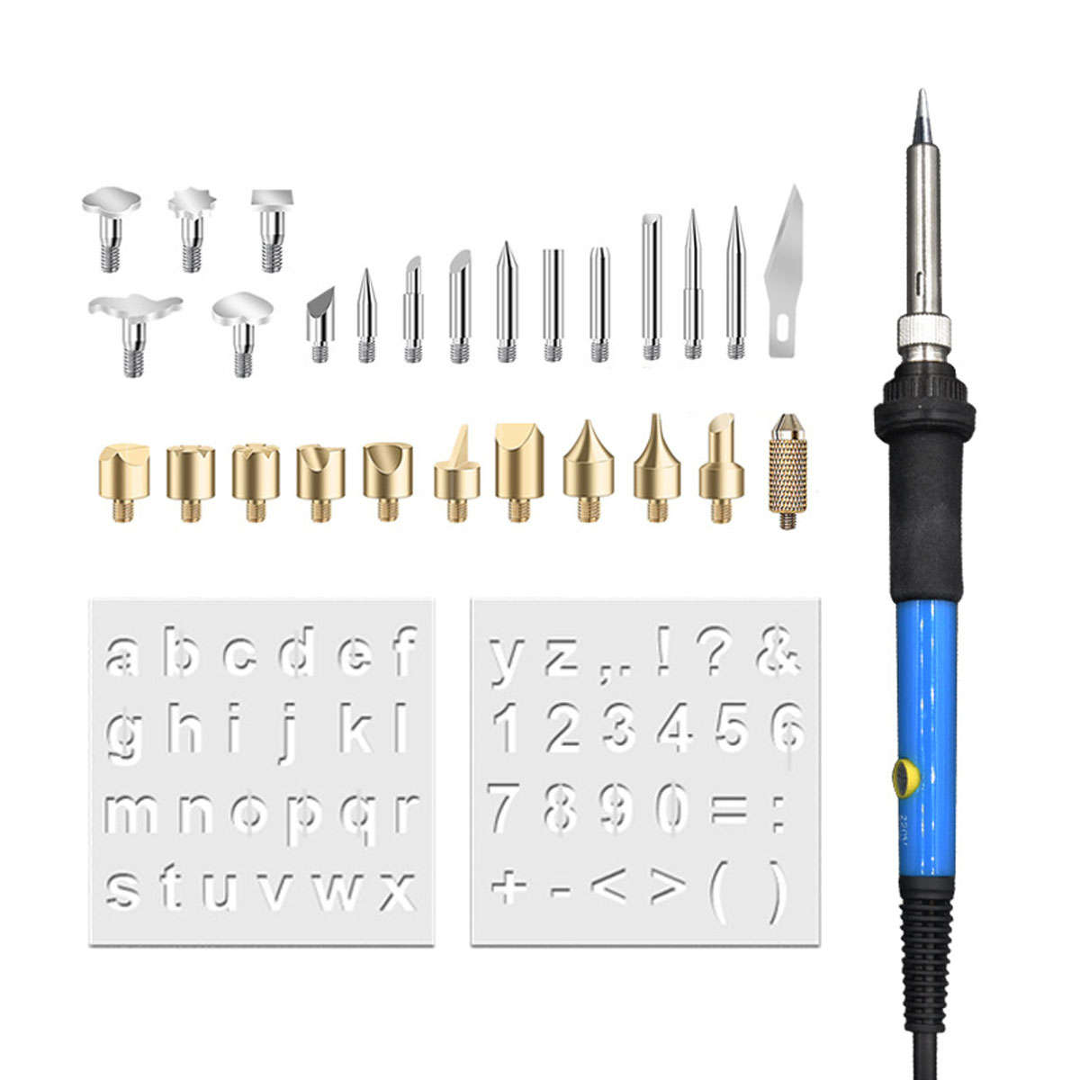 29PCS 110V 220V 60W Wood Burning Pen Set Stencil Soldering Tips Tools Pyrography Kit