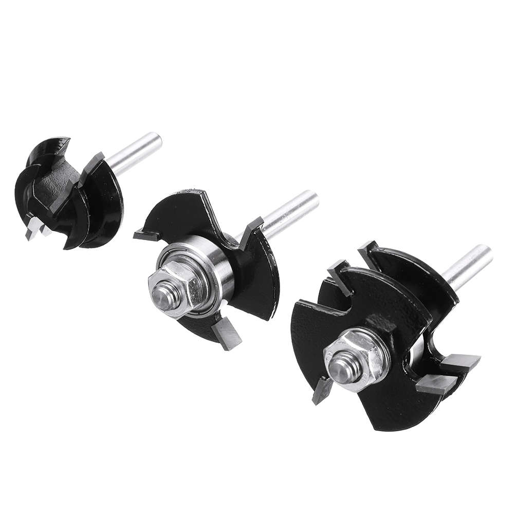 Drillpro 3Pcs 3 Teeth T-shape Tongue & Grooves Router Bit & 45 Degree Lock Miter Router Bit 1/4 Inch