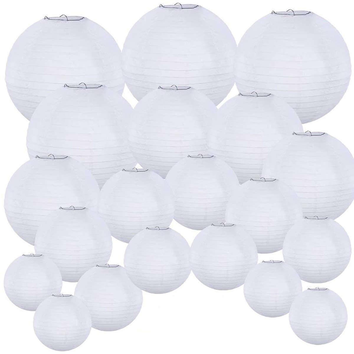20PCS 4-12" White Paper Lanterns Round Chinese Hanging Ball Lamp Cover for