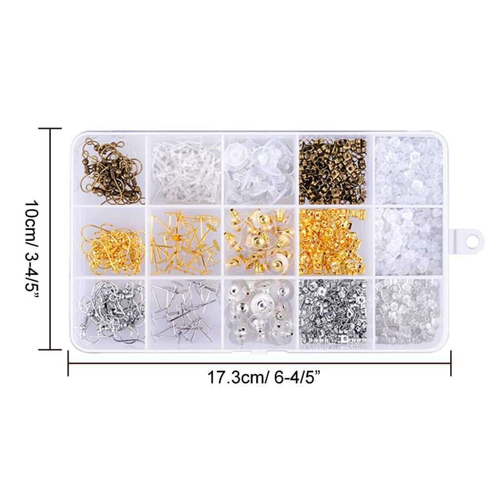 1200Pcs Earring Backs Kit with 15 Style DIY Jewelry Earring backings, Earring hooks and Earrings pos