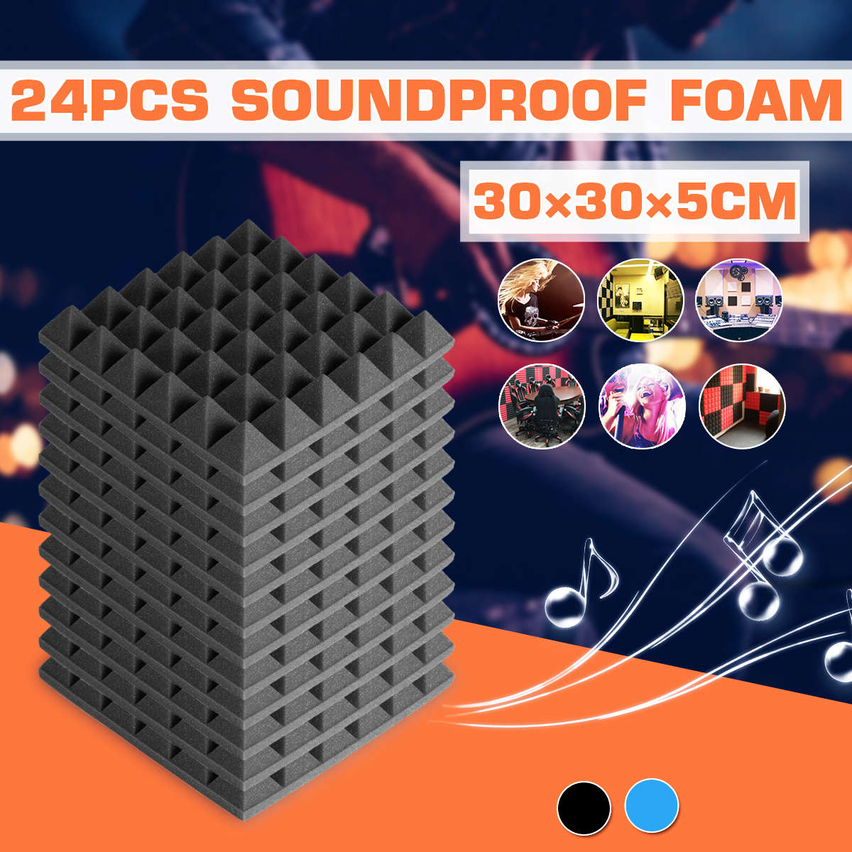 24PCS 300x300x50mm Soundproofing Foam Studio Acoustic Foam Soundproof