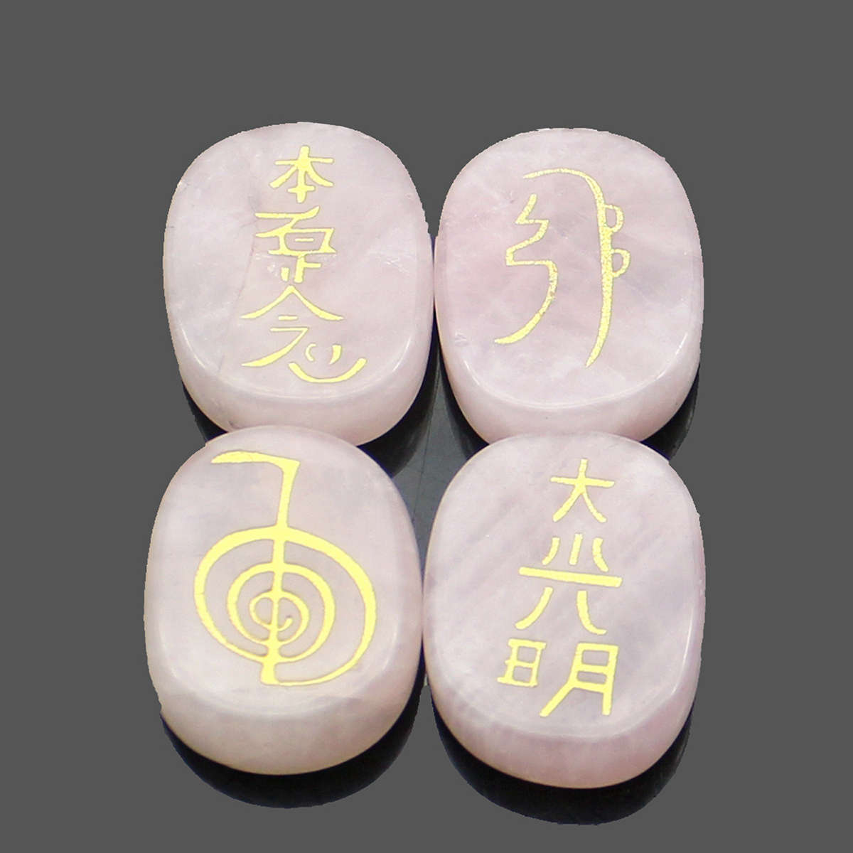 4PCS Engraved Usui Reiki Symbol Healing Energy Sanskrit Palm Crystal Stone Set Stone Decorations