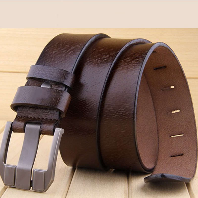 KCASA Genuine Leather Men's Belt Casual Waistband Waist Strap Smooth Pin