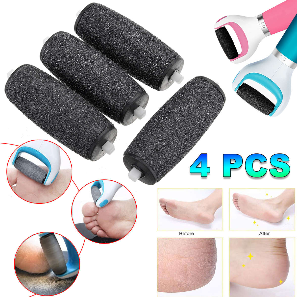 4Pcs Replacement Refill Roller Heads For Scholls Velvet Smooth Electric Foot File Express For Skin R