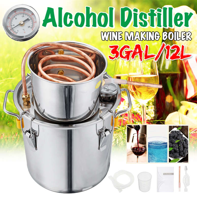 3GAL/12L Distiller Copper Moonshine Ethanol Alcohol Water Distiller Still Stainless Boiler