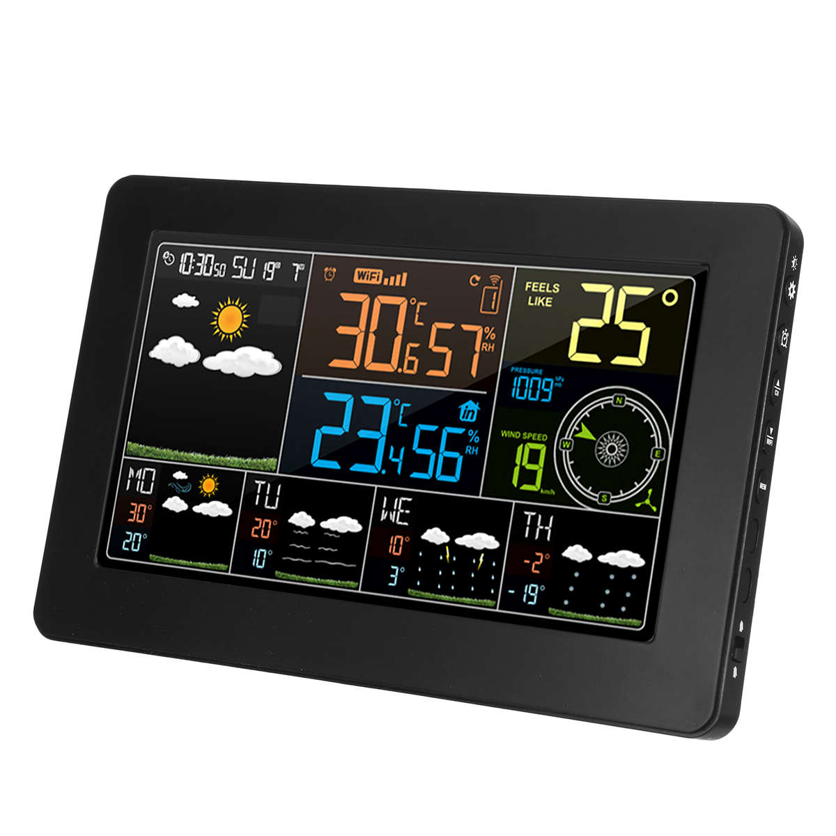 LED Wifi App Weather Station Alarm Clock Thermometer Barometer Wireless Sensor