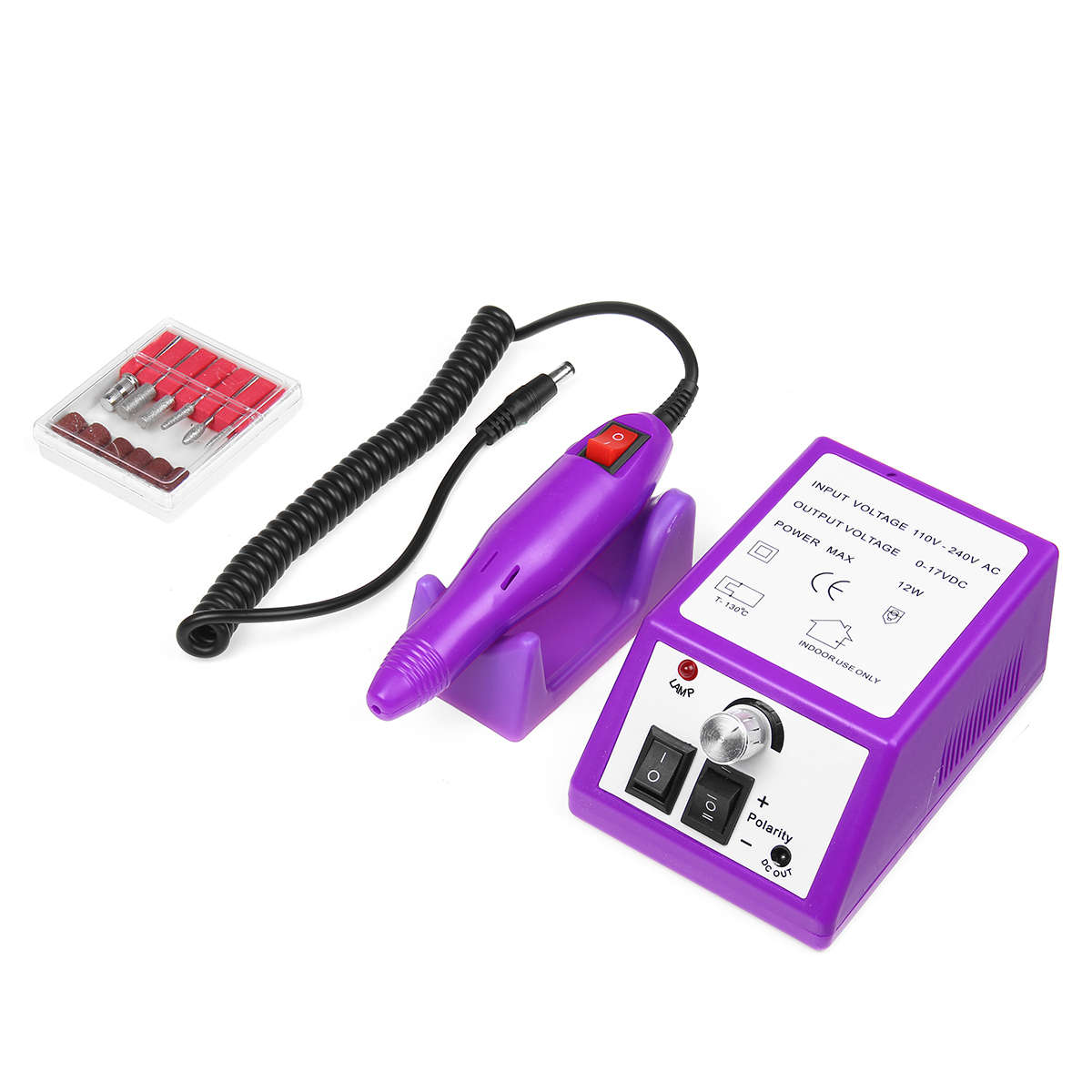 Profession Manicure Pedicure Electric Drill File Nail Art Pen Machine Tool Kit (Color1 Purple)