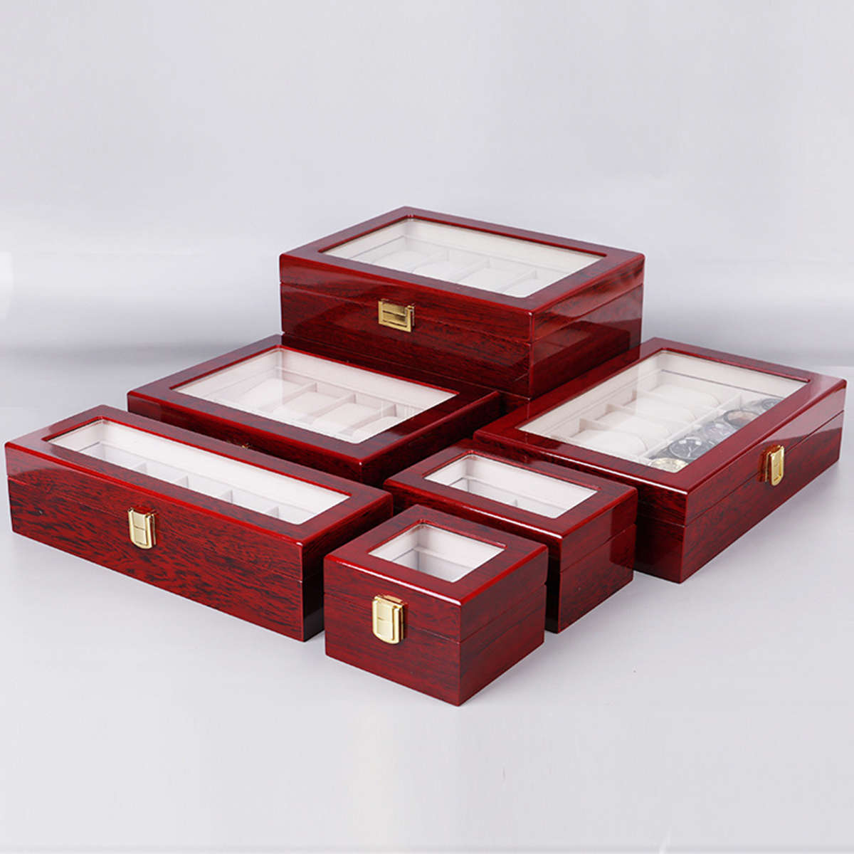2/3/5/6/10/12 Slots Wooden Watch Display Case Holder Collection Storage Organizer Box (Size 2)