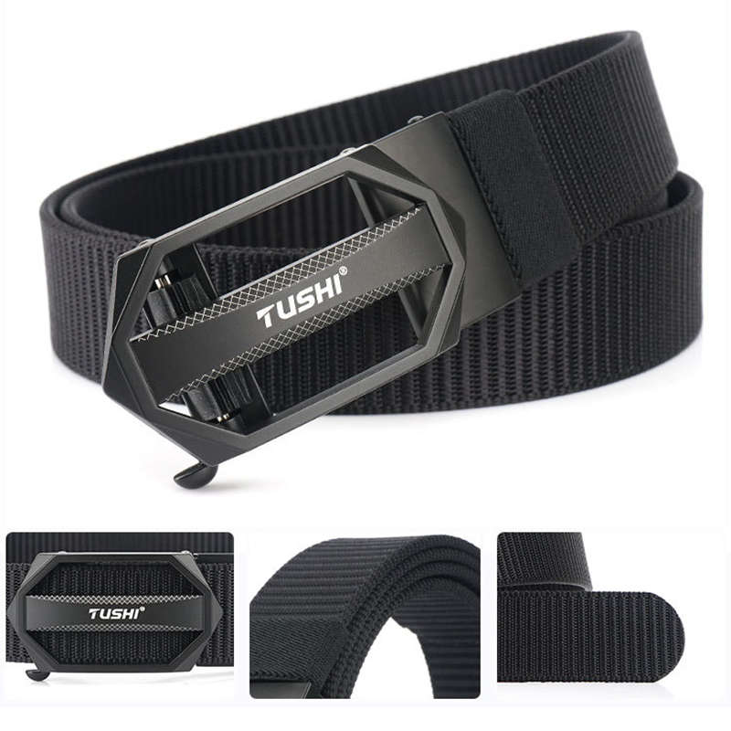 TUSHI 125cm x 3.4cm Zinc Alloy Buckle Punch Free Nylon Belts Men Tactical Belt Casual Belts