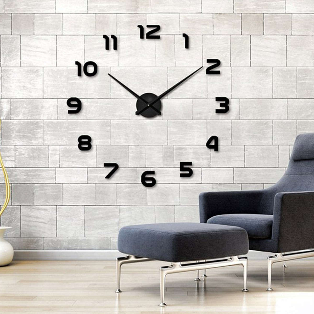 K Govender - Large 3D Number Mirror Wall Sticker Wall Clock - Silver