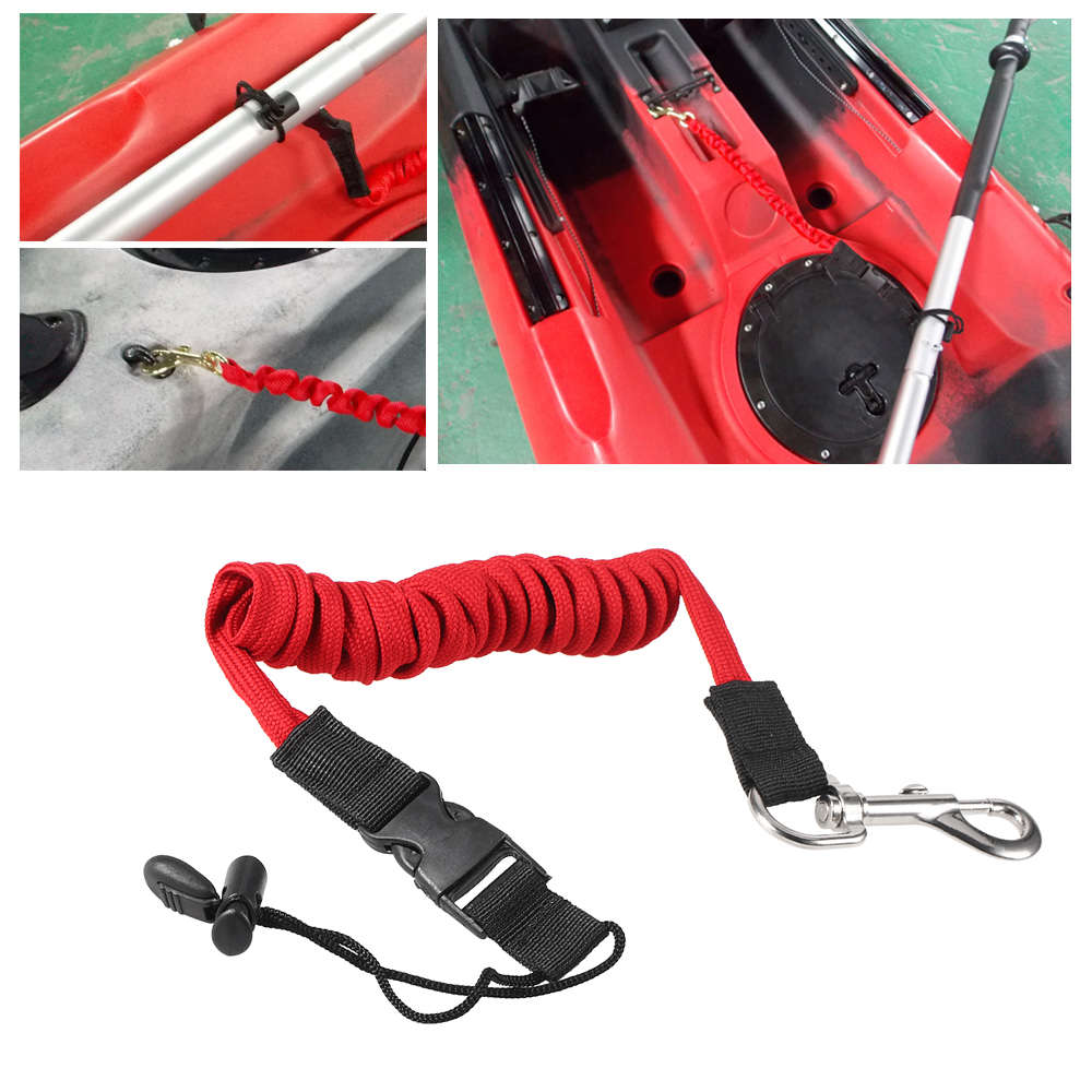 Elastic Kayak Canoe Paddle Leash with Metal Hook Surfboard Surfing Rope Safety Rowing Boats Lanyard