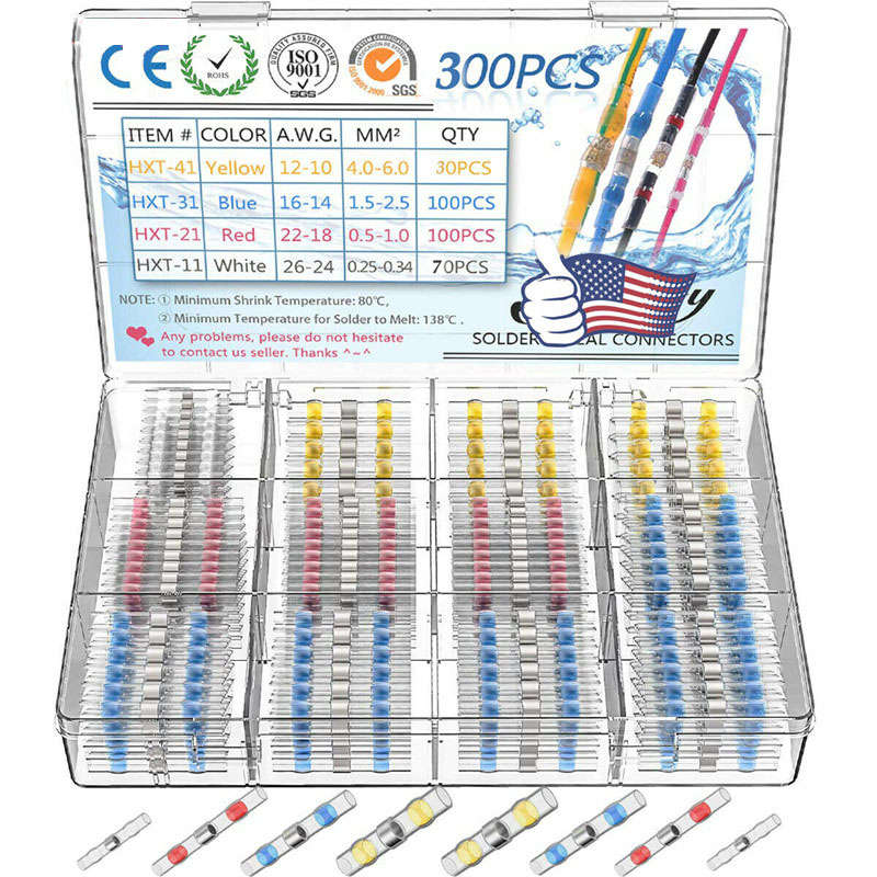 300Pcs Waterproof Heat Shrink Butt Terminals Solder Seal Sleeve Wire Connector