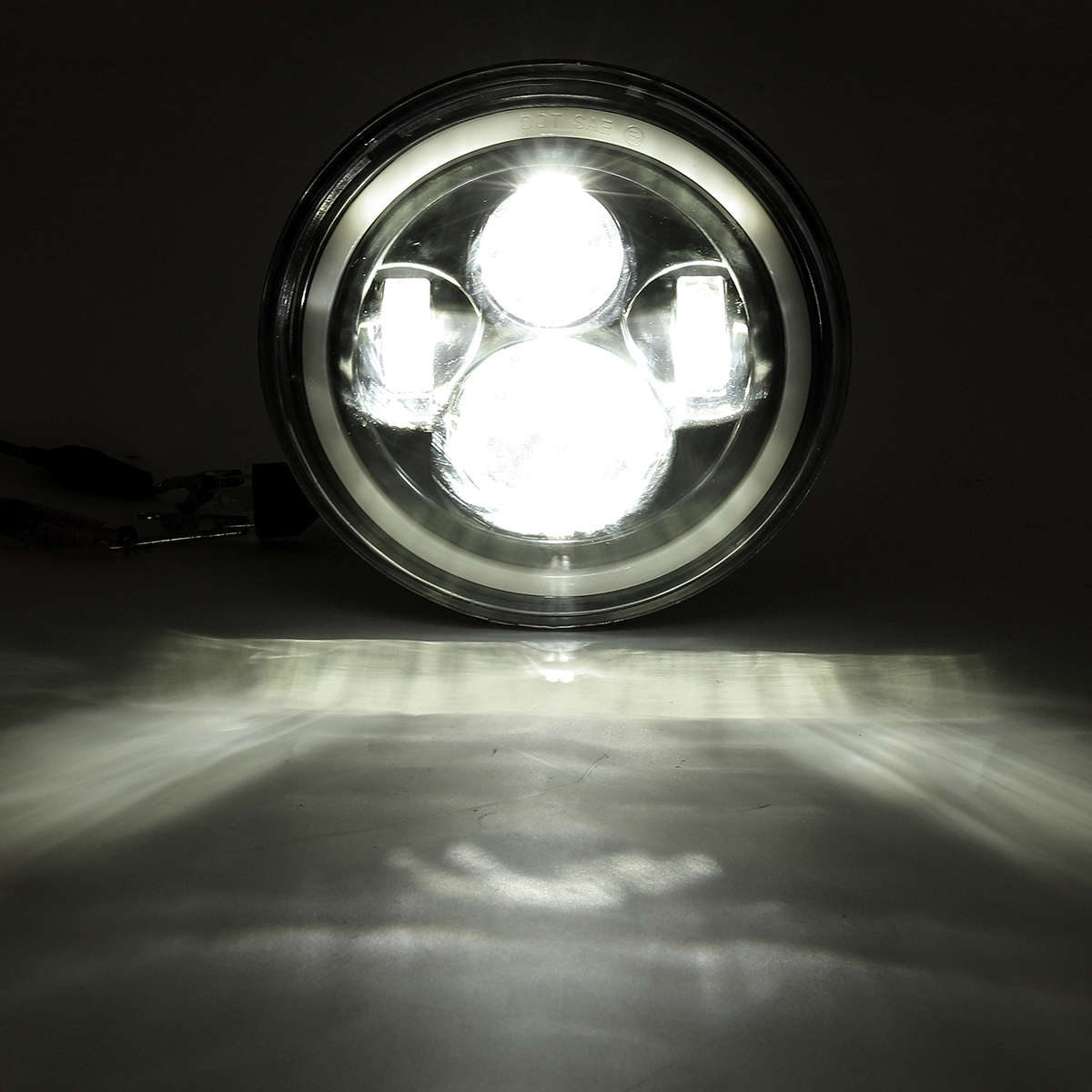 7'' 75W 6000K DRL Amber Halo Angle Eyes Projector LED Round Headlights Hi/Lo