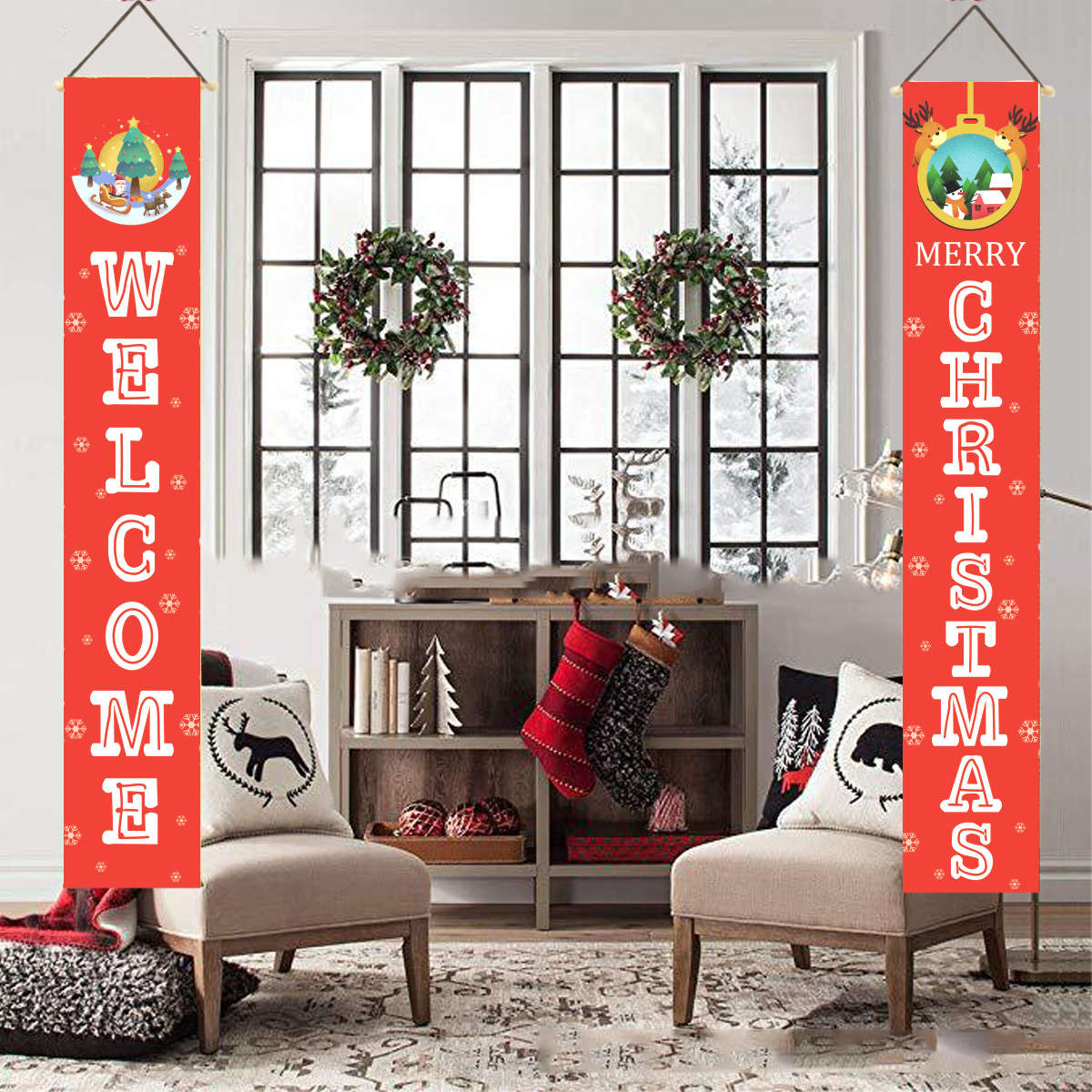 Christmas Banner Curtain Christmas Curtain