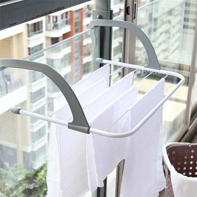 Folding Drying Rack Outdoor Portable Cloth Hanger Balcony Laundry Dryer Airer...-(Color Gray)