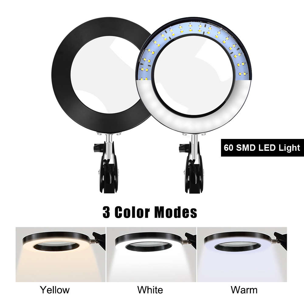 5X Illuminated Magnifier USB 3 Colors LED Magnifying Glass for Soldering Iron Repair/Table Lamp/Skin