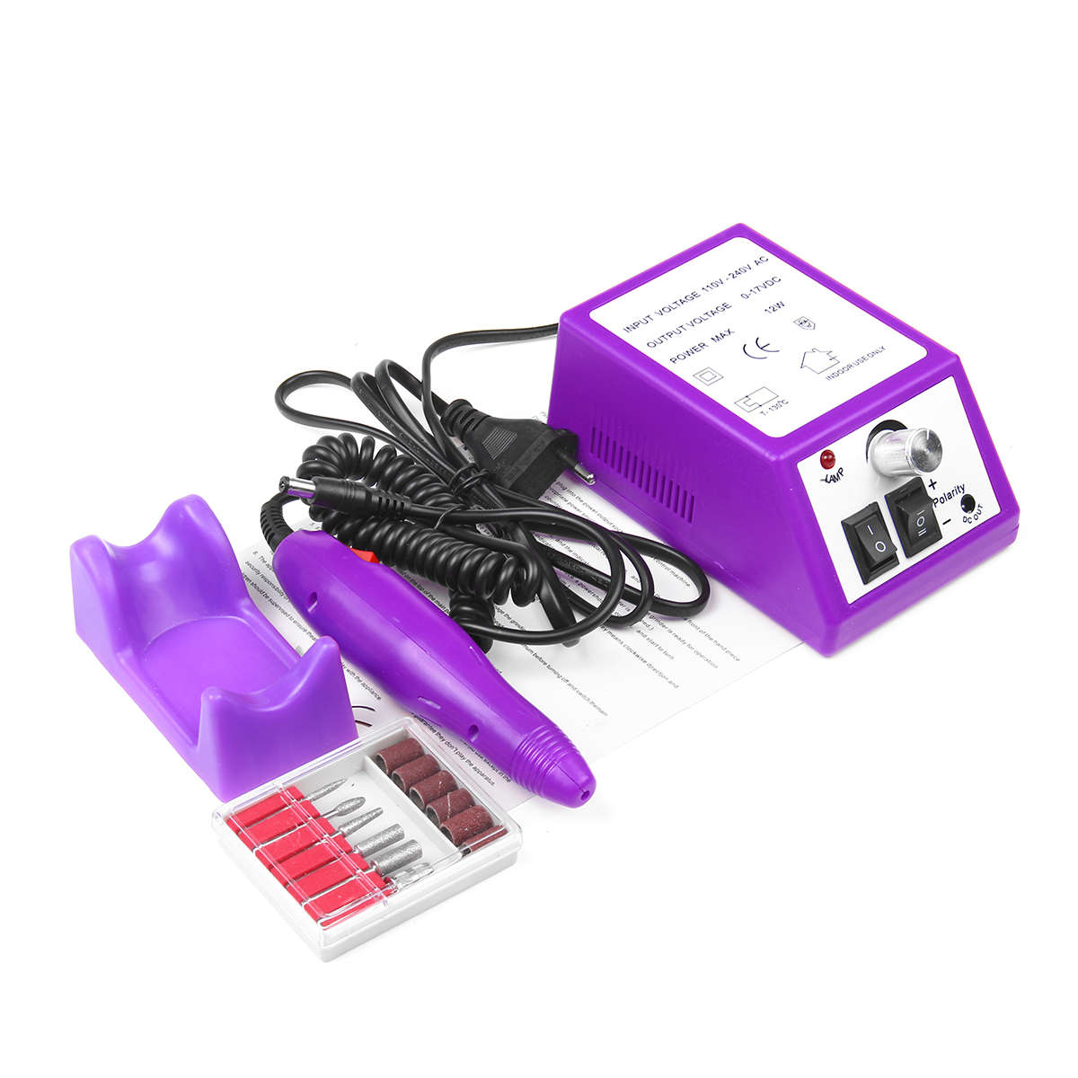 Profession Manicure Pedicure Electric Drill File Nail Art Pen Machine Tool Kit (Color1 Purple)