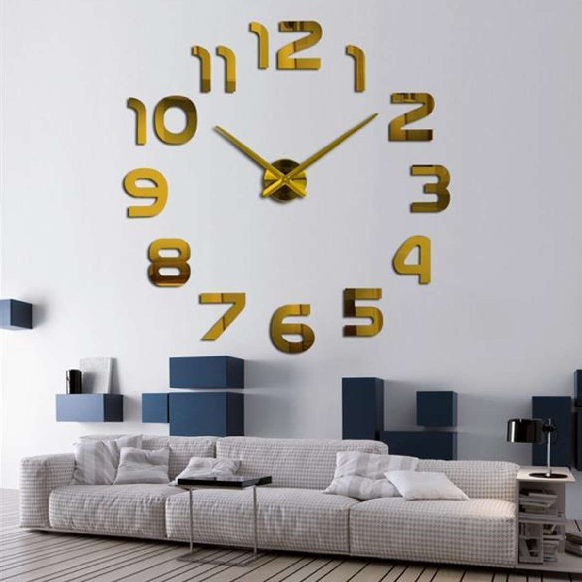 K Govender - Large 3D Number Mirror Wall Sticker Wall Clock - Silver