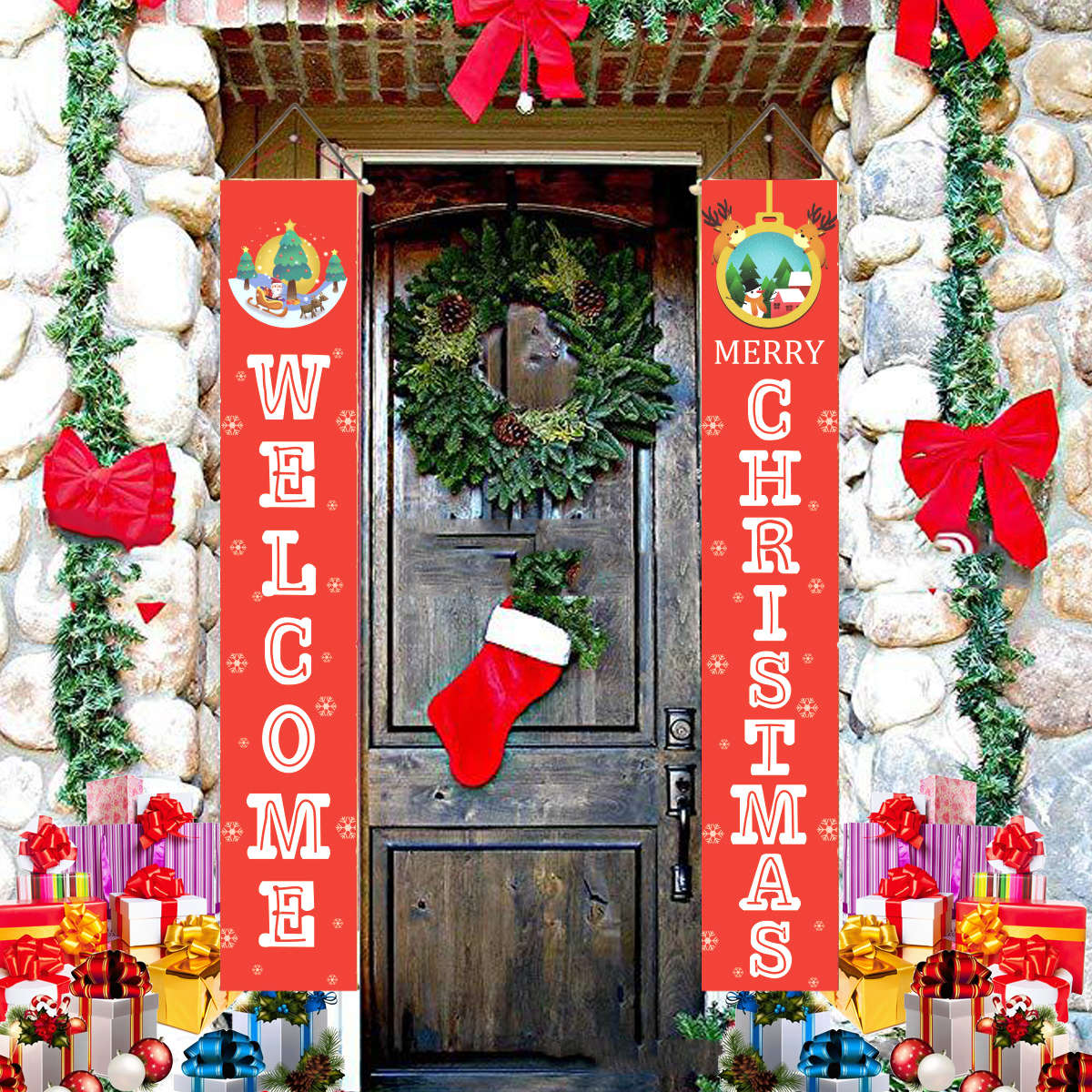 Christmas Banner Curtain Christmas Curtain
