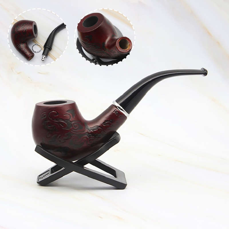 Solid Wooden Classic Smoking Bent Pipes With Beautiful Carve Patterns Tobaccos Pipes...