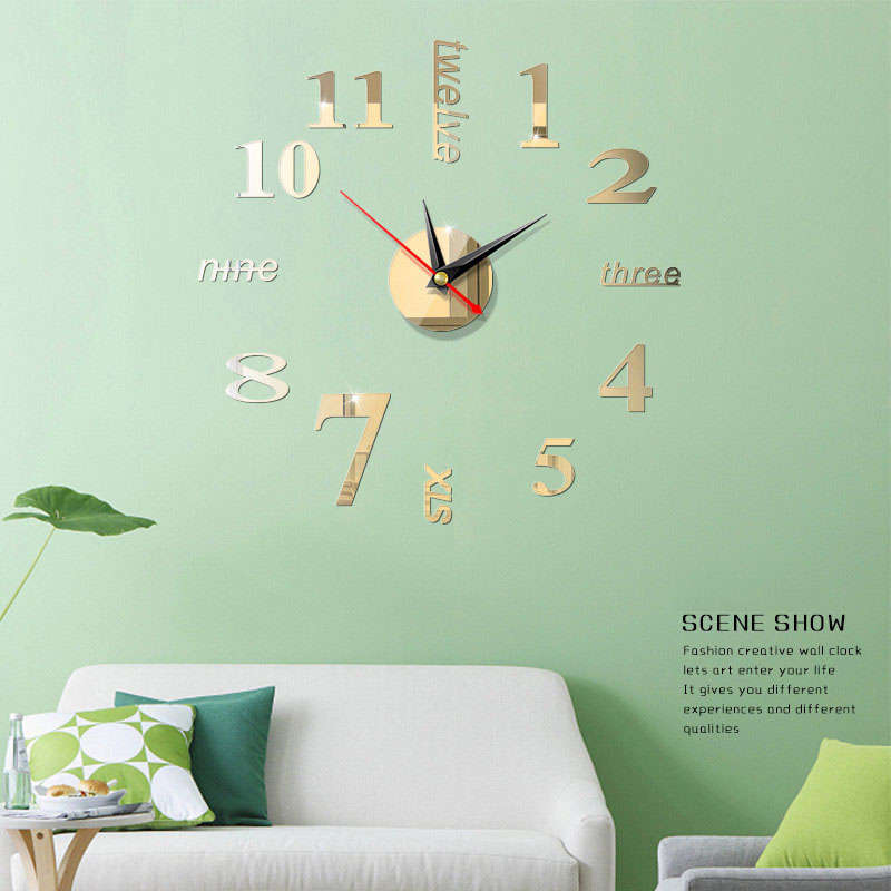 3D Acrylic DIY Large Wall Clock Mirror Surface Sticker 5 Color Home Office Decor